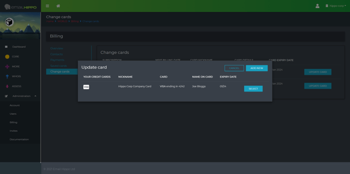 Hippo World change card for subscription