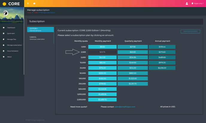 CORE Upgrade subscription