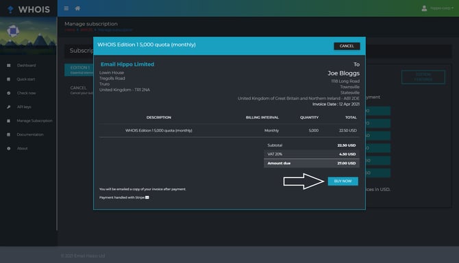 WHOIS INVOICE