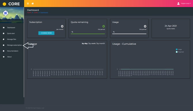 core manage subscription
