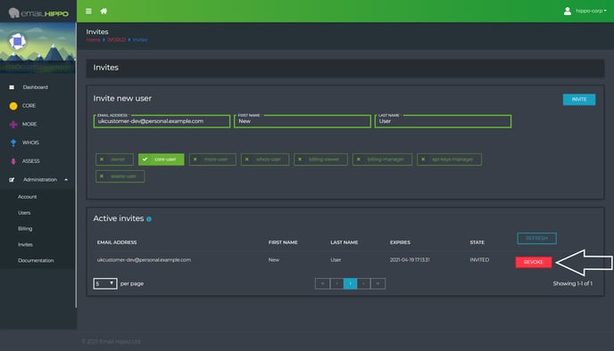 Hippo World revoke user invite
