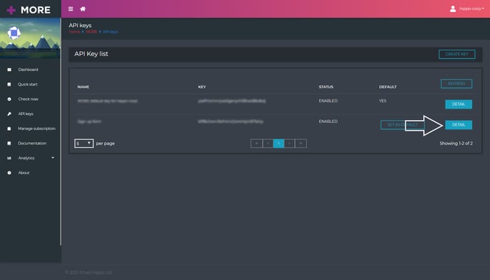 MORE API key detail